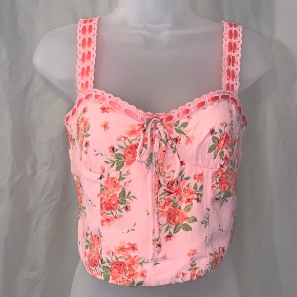NWT M Thirty Thirty Pink Floral Crop Top - Picture 1 of 15
